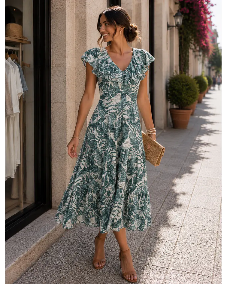 VESTIDO FOLHOS VERDE