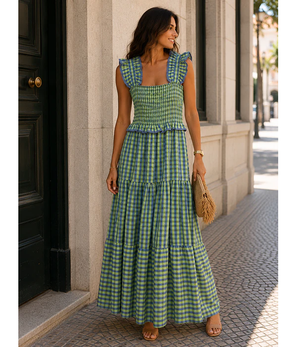 VESTIDO VICHY FOLHOS