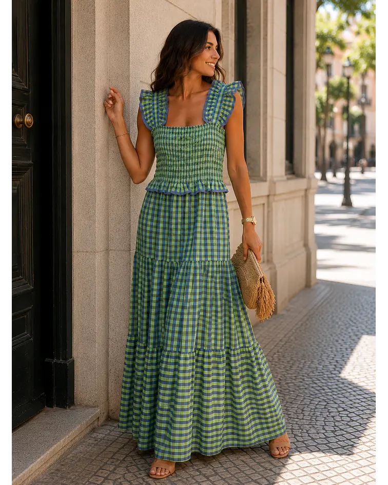 VESTIDO VICHY FOLHOS