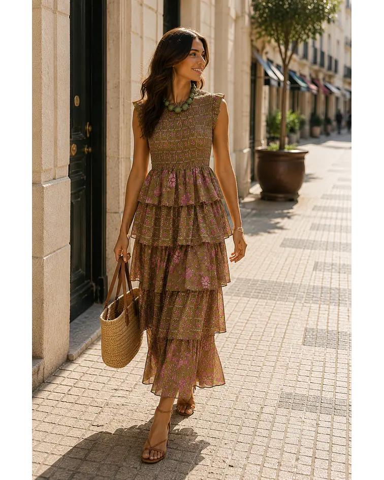 VESTIDO FOLHOS ESTAMPADO