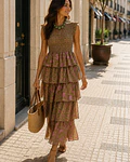VESTIDO FOLHOS ESTAMPADO