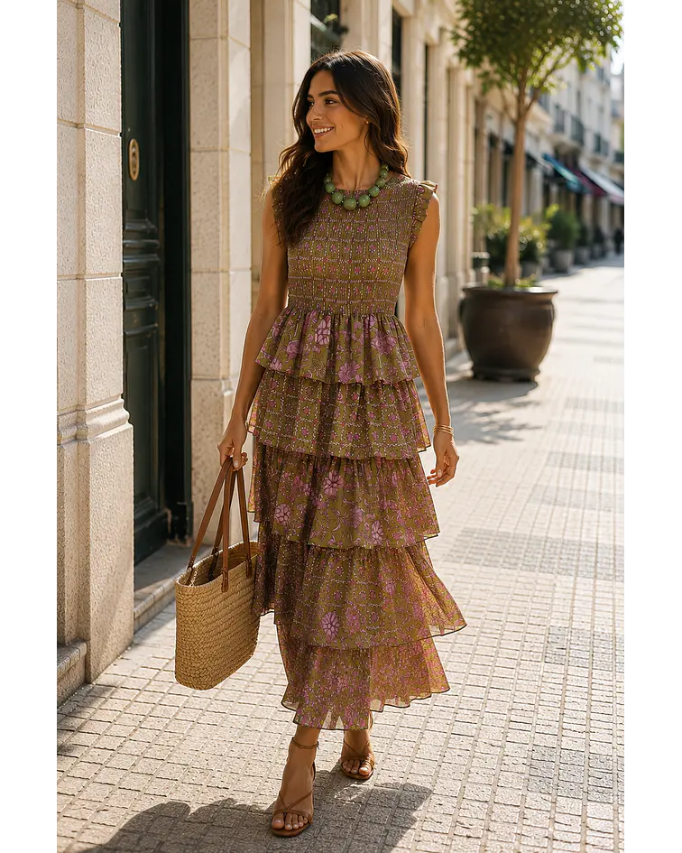 VESTIDO FOLHOS ESTAMPADO