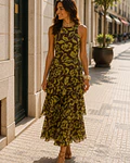 VESTIDO ESTAMPADO COM FOLHO