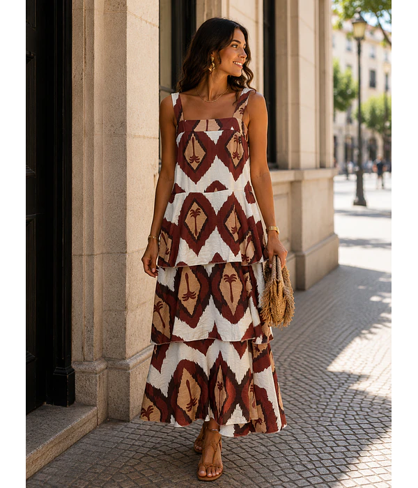VESTIDO FOLHOS MIDI