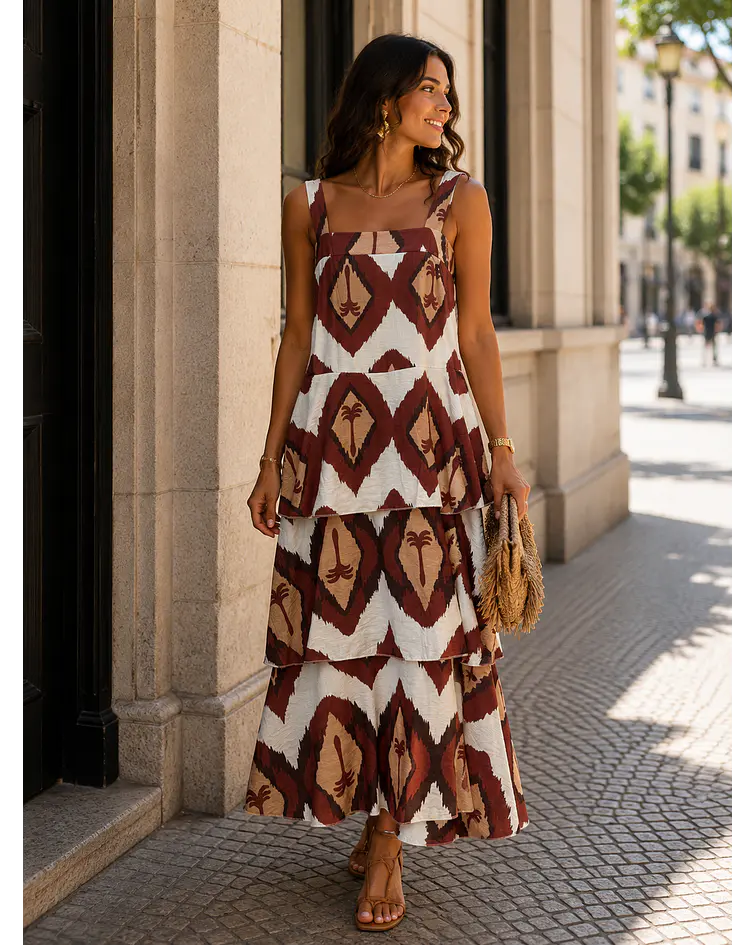 VESTIDO FOLHOS MIDI