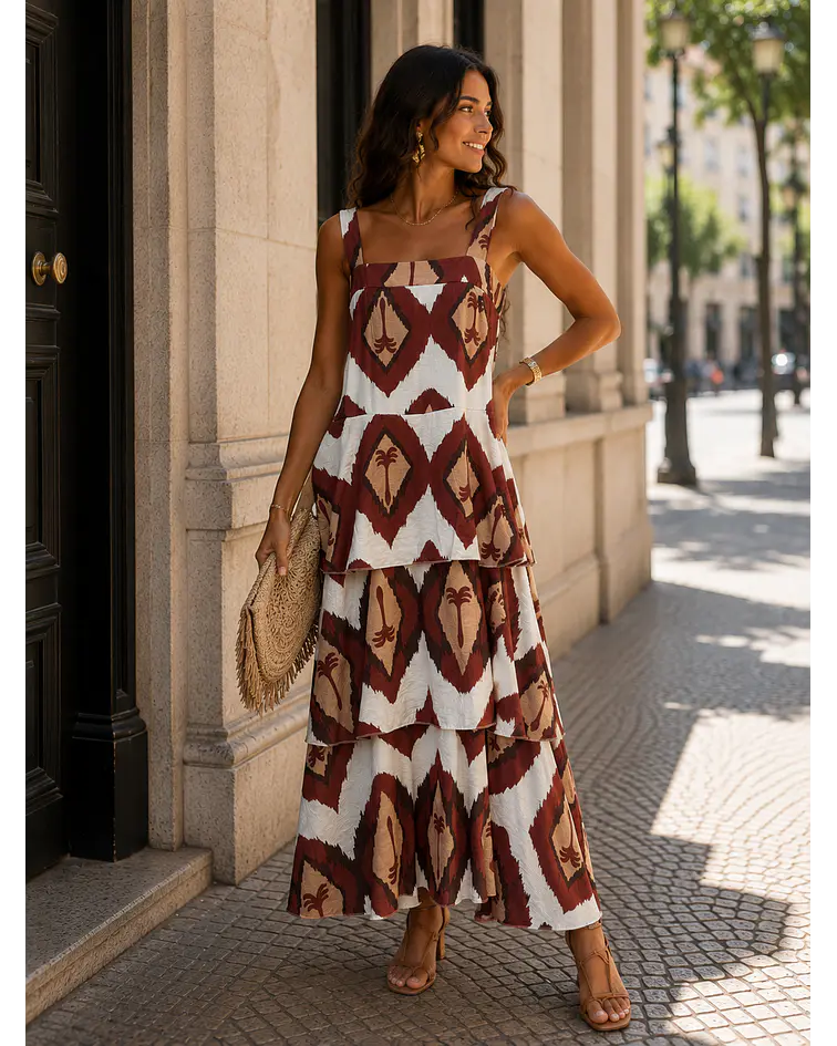 VESTIDO FOLHOS MIDI