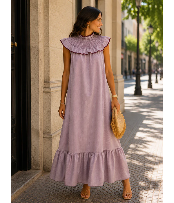VESTIDO RISCAS FOLHO GOLA