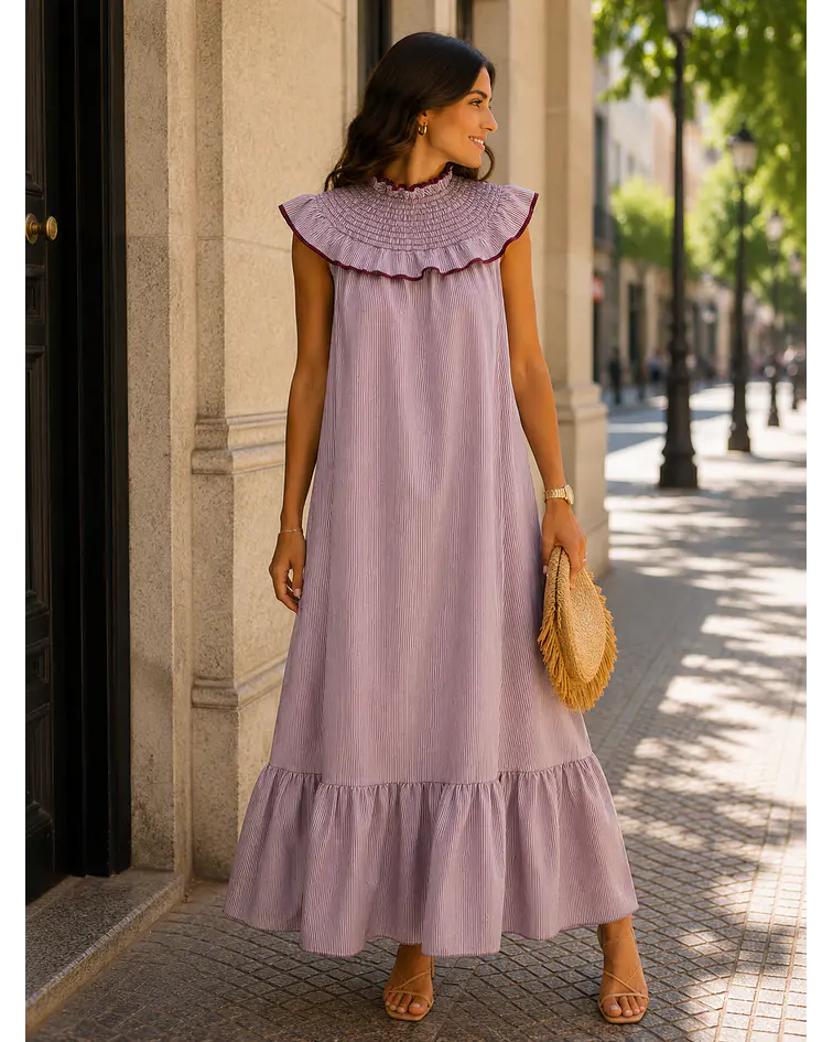 VESTIDO RISCAS FOLHO GOLA
