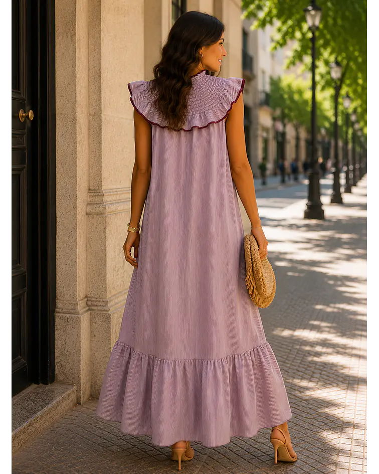VESTIDO RISCAS FOLHO GOLA