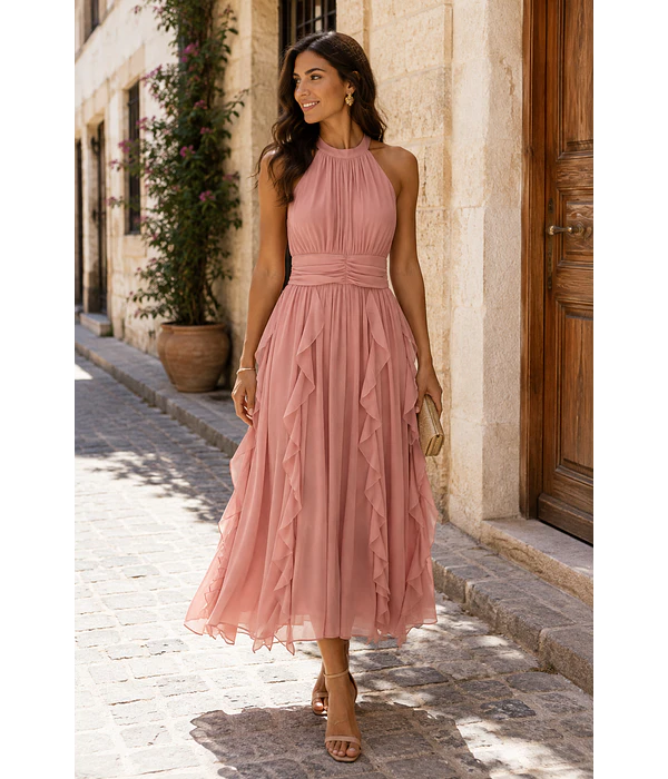 VESTIDO LISO ROSA VELHO