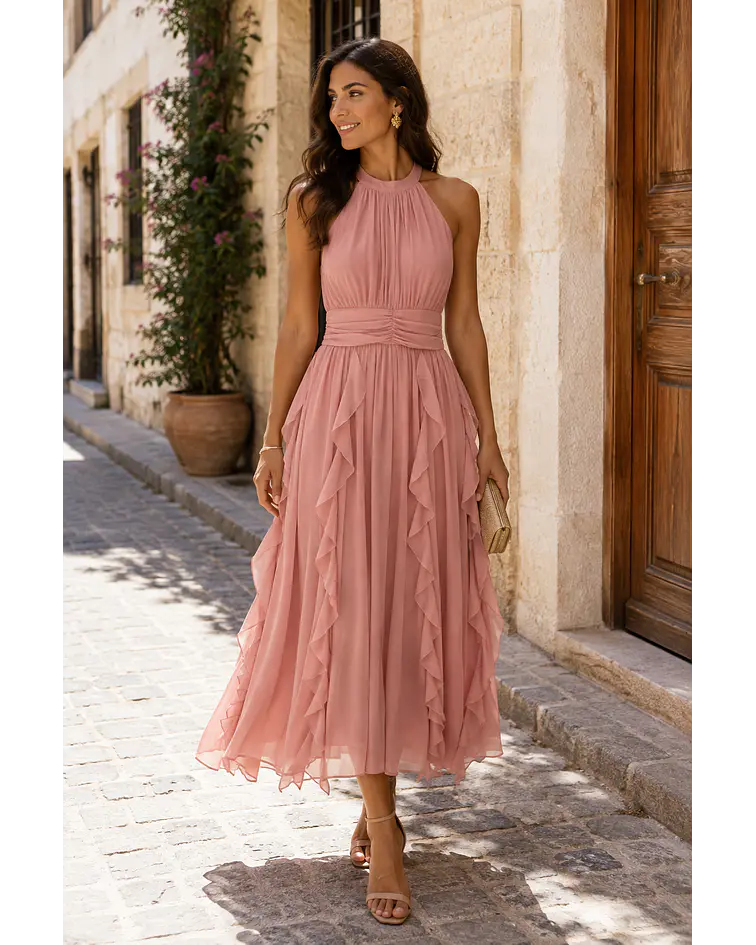 VESTIDO LISO ROSA VELHO