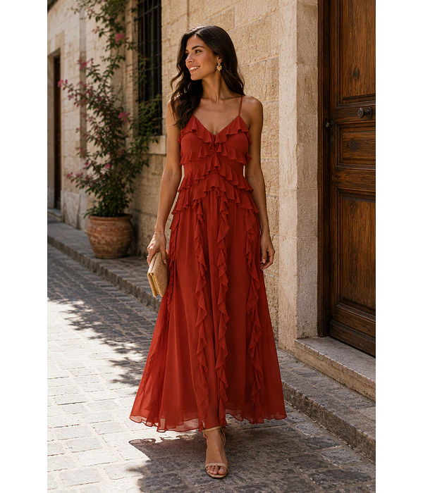 VESTIDO LISO TIJOLO