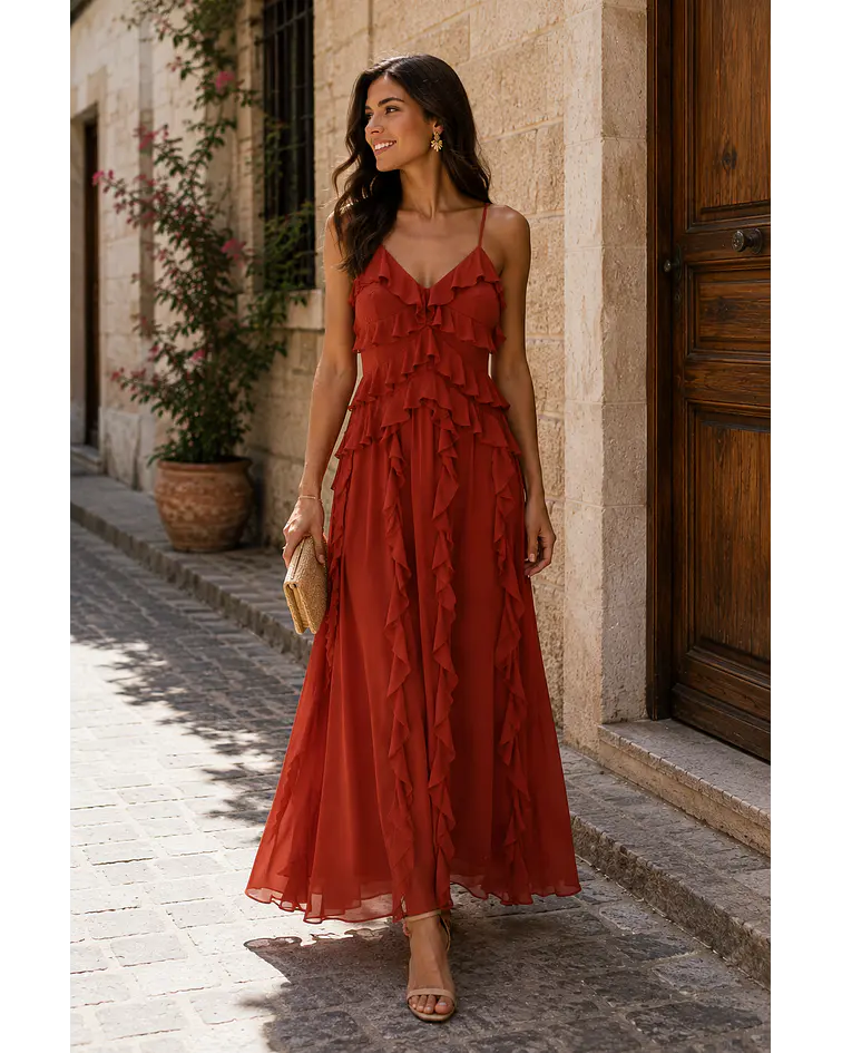 VESTIDO LISO TIJOLO