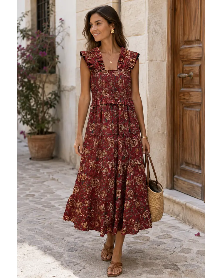 VESTIDO ESTAMPADO BORDÔ