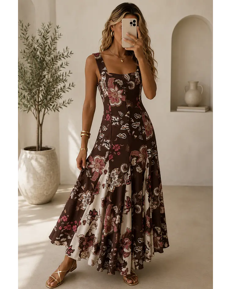 VESTIDO ESTAMPADO CASTANHO
