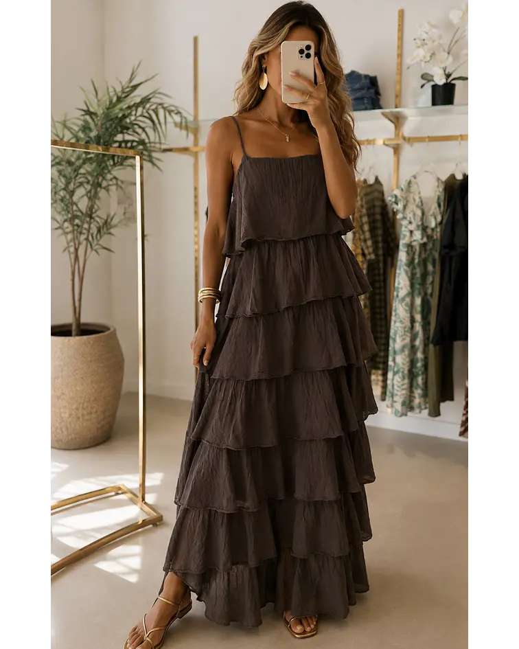 VESTIDO FOLHOS LISO