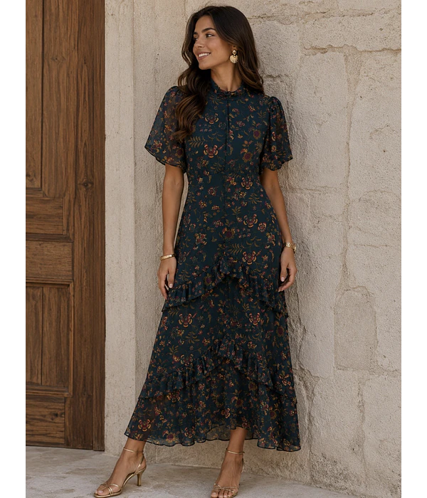 VESTIDO ESTAMPADO FOLHOS