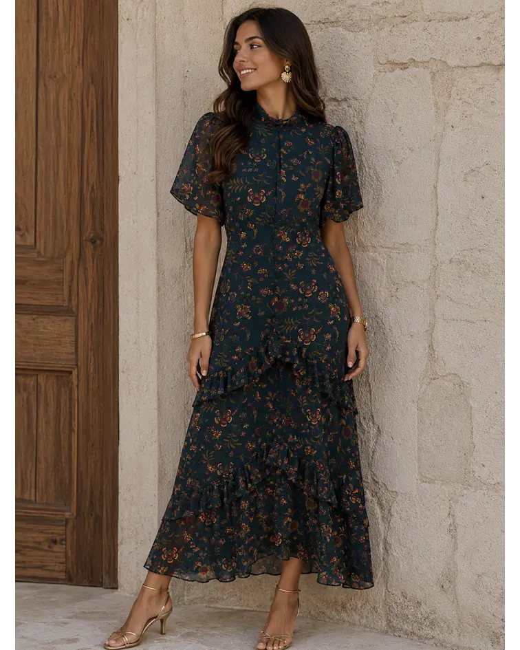 VESTIDO ESTAMPADO FOLHOS