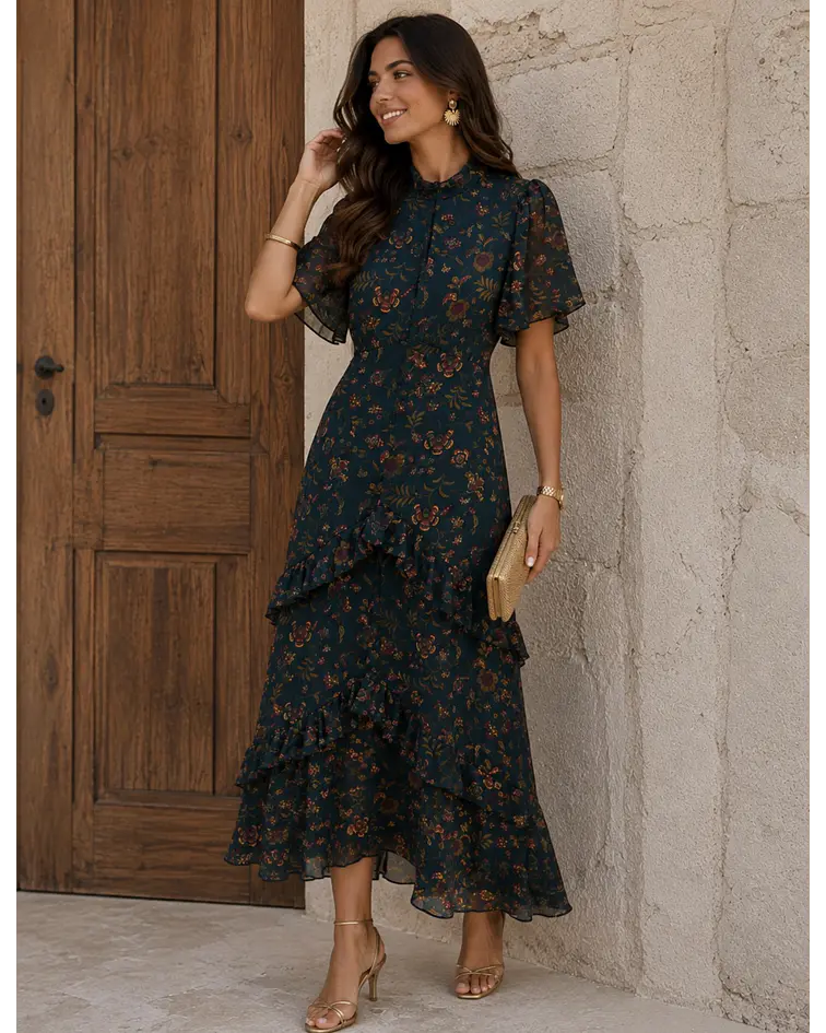 VESTIDO ESTAMPADO FOLHOS