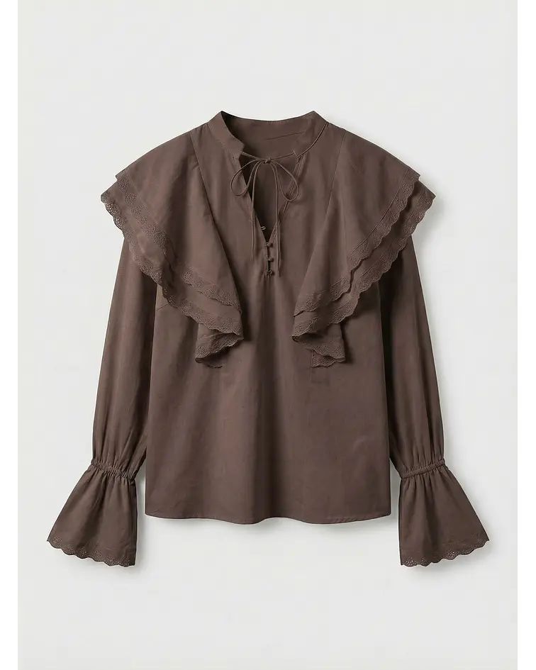 BLUSA CASTANHA FOLHOS