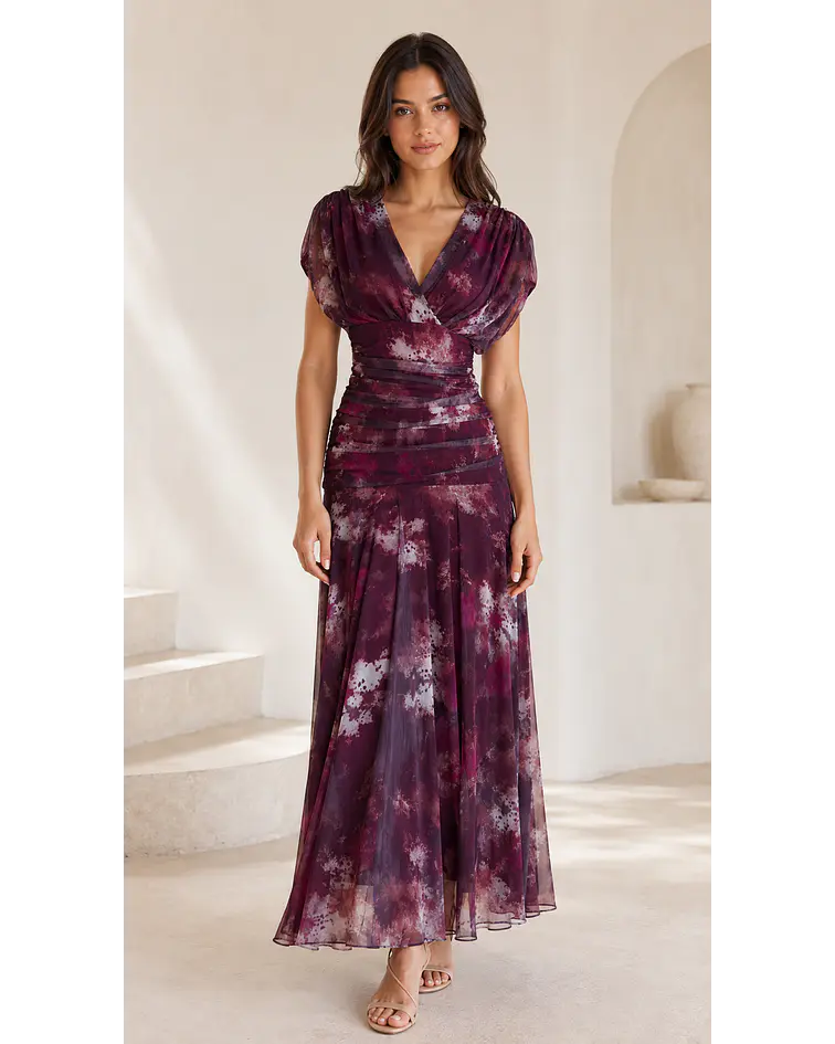 VESTIDO DRAPEADO COM ESTAMPA