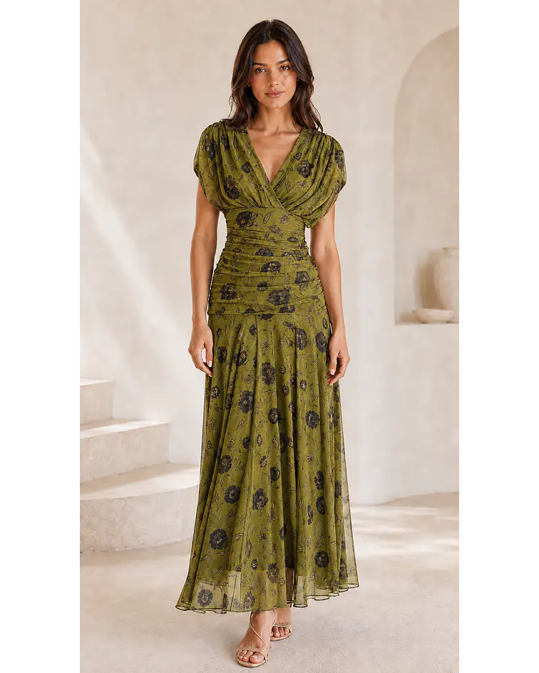 VESTIDO DRAPEADO COM ESTAMPA