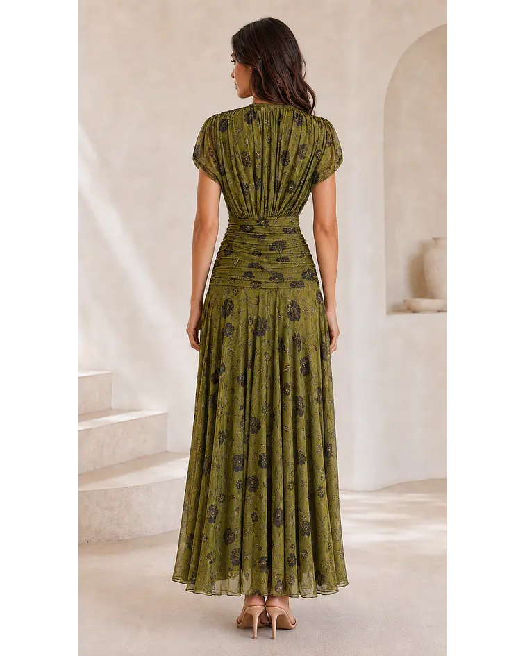 VESTIDO DRAPEADO COM ESTAMPA