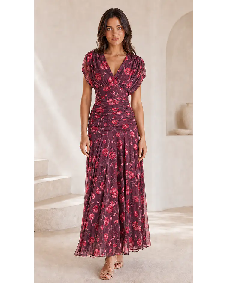 VESTIDO DRAPEADO COM ESTAMPA 