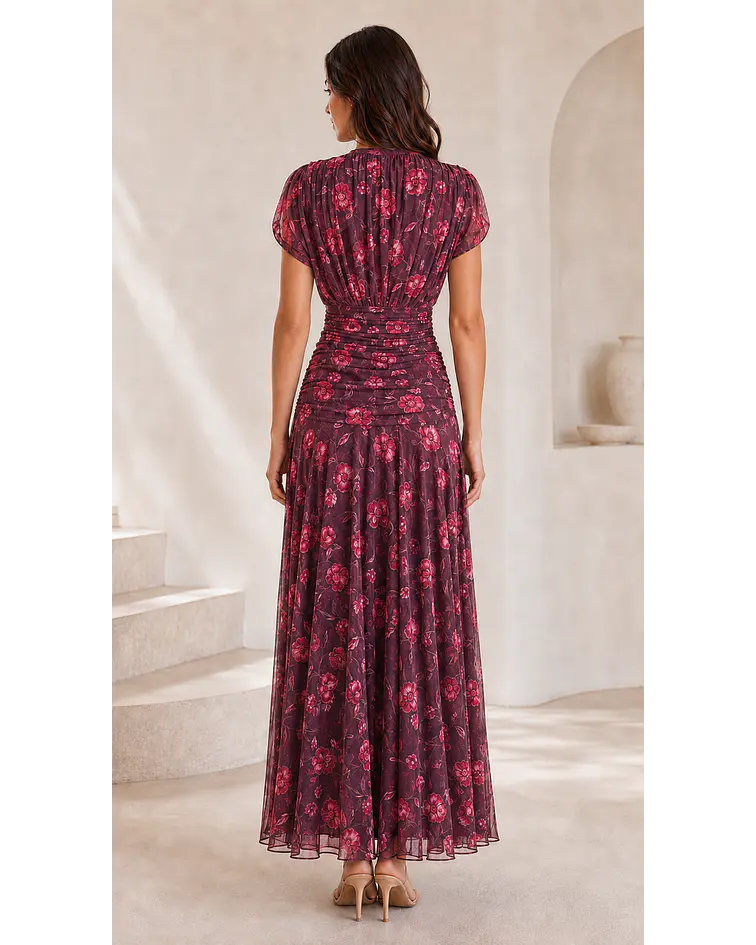 VESTIDO DRAPEADO COM ESTAMPA 