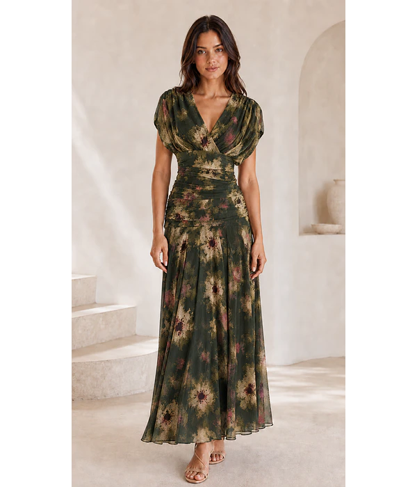 VESTIDO DRAPEADO COM ESTAMPA