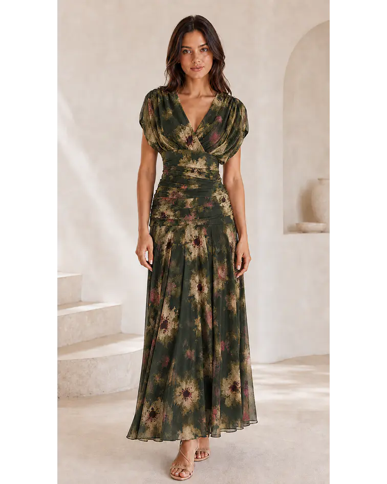 VESTIDO DRAPEADO COM ESTAMPA
