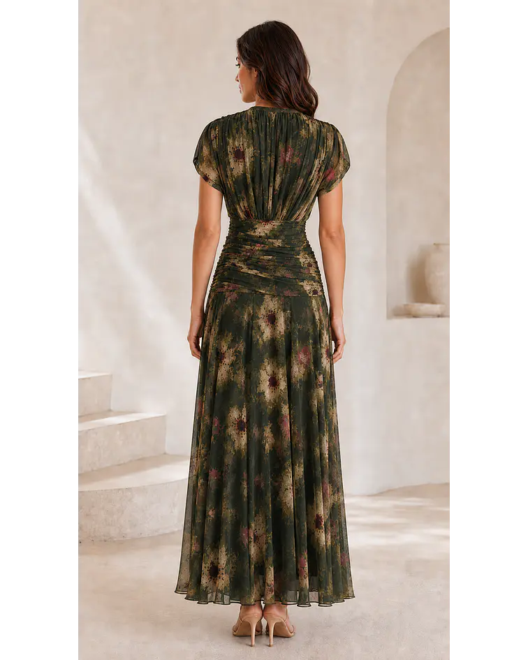 VESTIDO DRAPEADO COM ESTAMPA