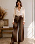 JEANS RISCAS CREME/CASTANHO