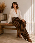 JEANS RISCAS CREME/CASTANHO