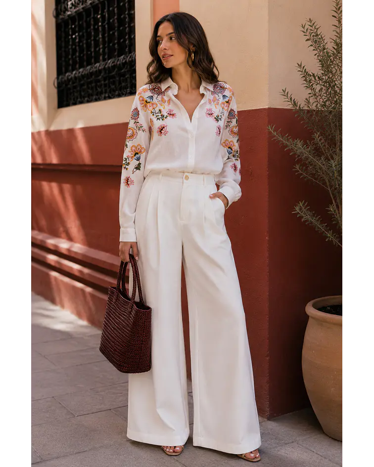 CAMISA FLORES BORDADA