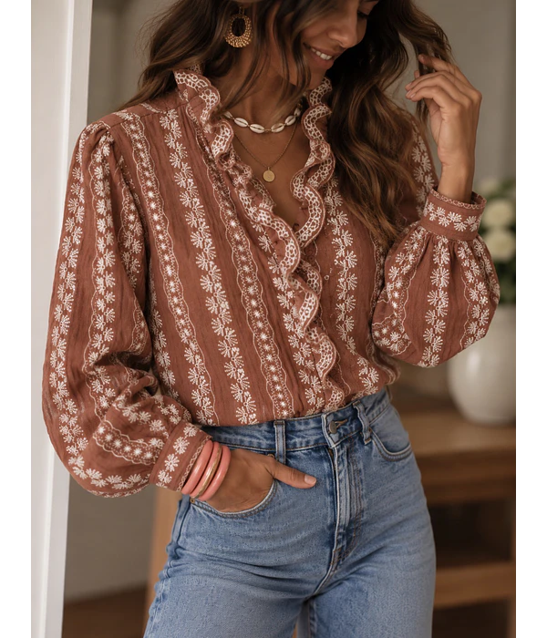 CAMISA BORDADA TERRACOTA