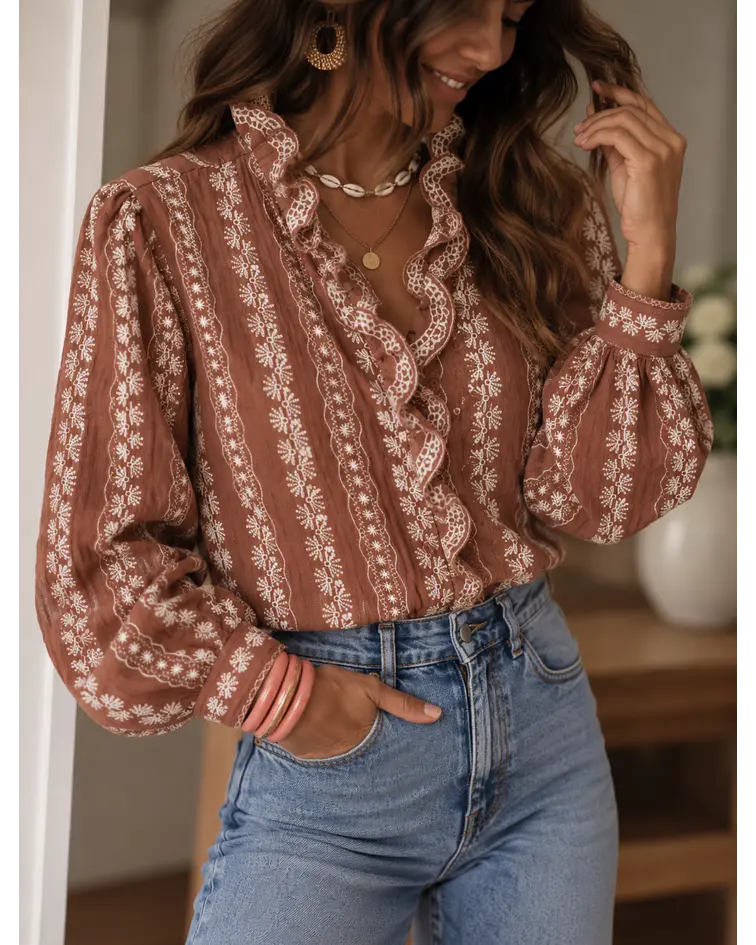 CAMISA BORDADA TERRACOTA