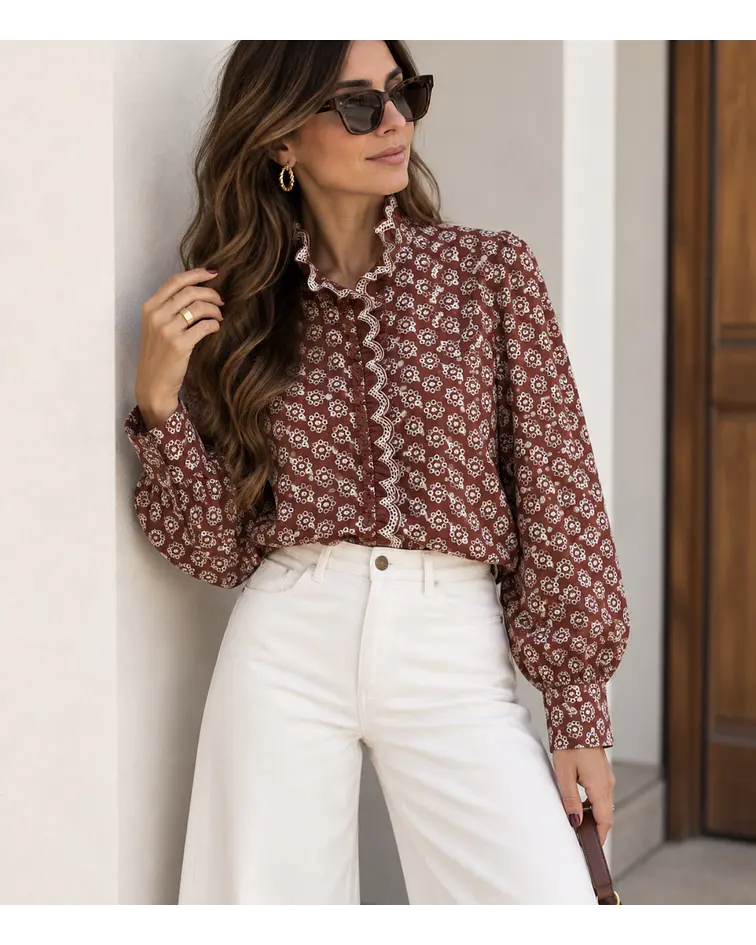CAMISA TIJOLO FLORES