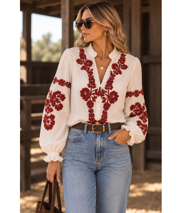 CAMISA BORDADO CARMESIN