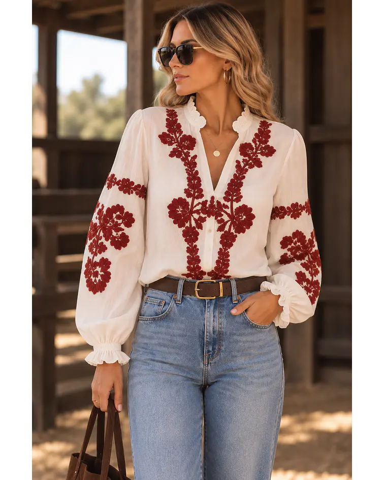 CAMISA BORDADO CARMESIN