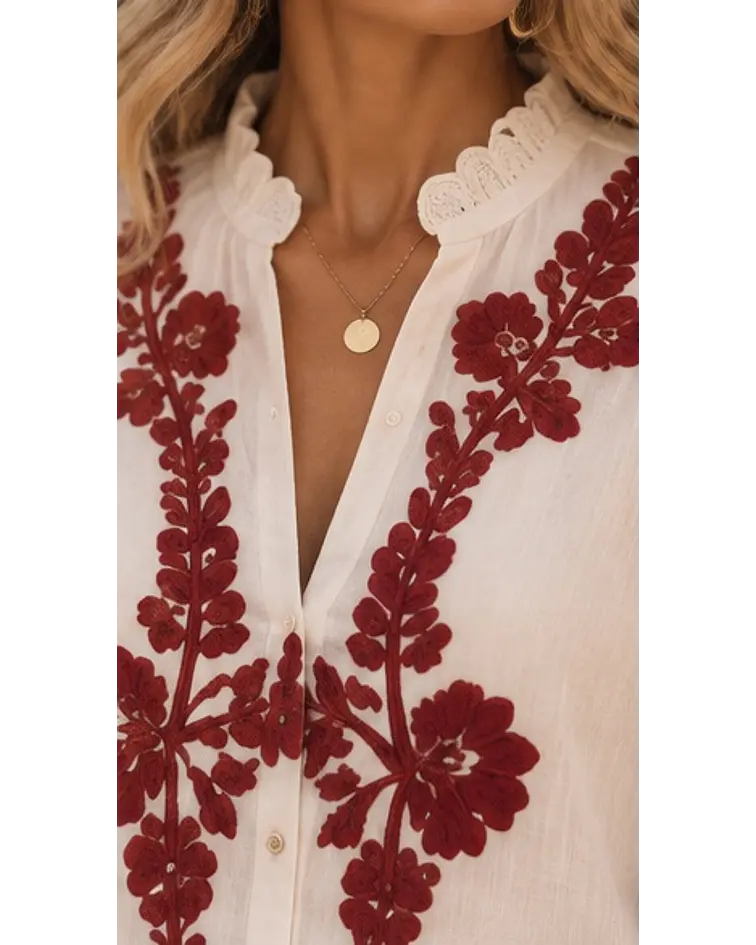 CAMISA BORDADO CARMESIN