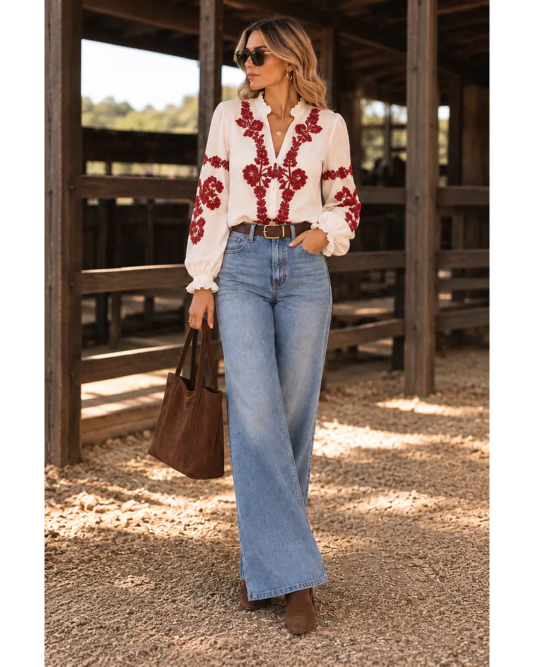 CAMISA BORDADO CARMESIN