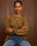 BLUSA ACETINADA VERDE OLIVA