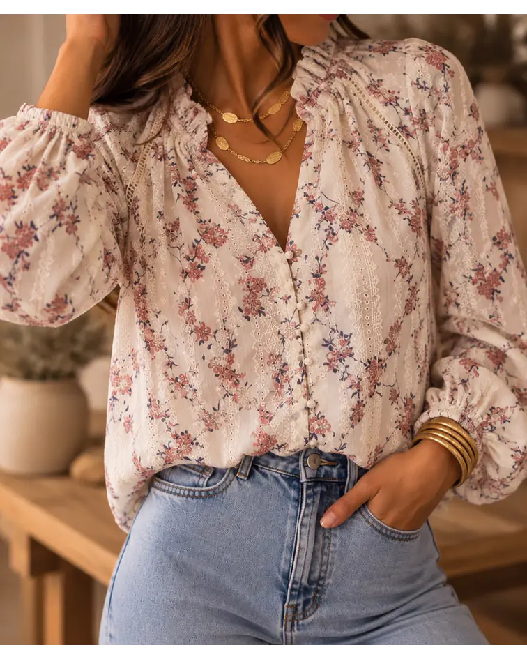 CAMISA BRANCA ESTAMPADA FLORES 