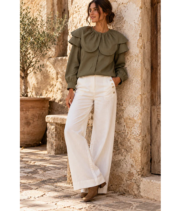 CAMISA VERDE GOLA FLOR 