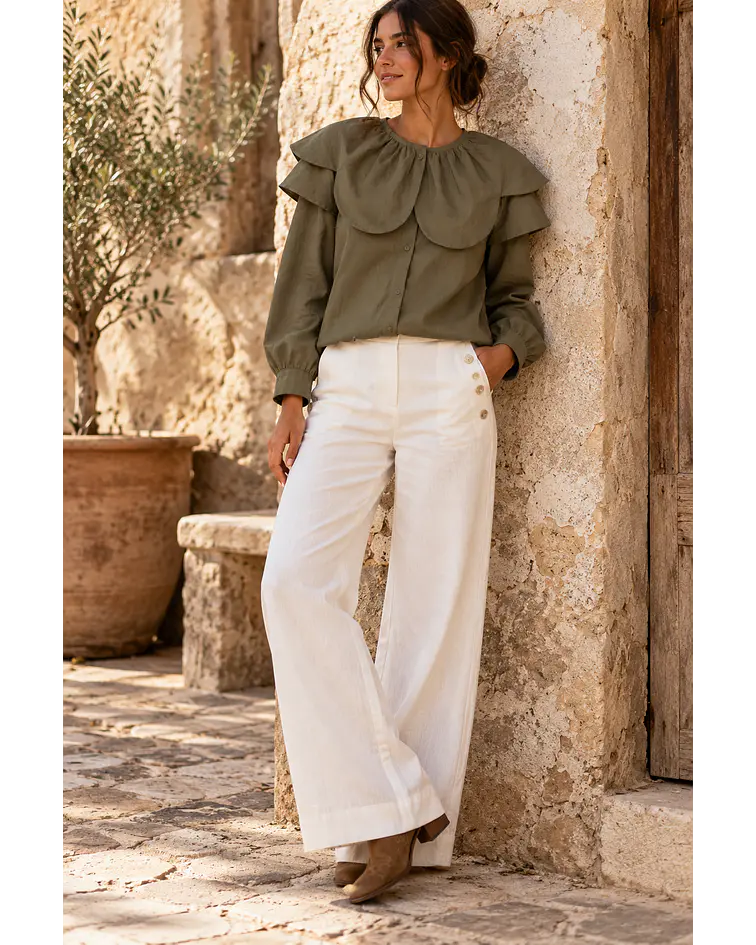 CAMISA VERDE GOLA FLOR 