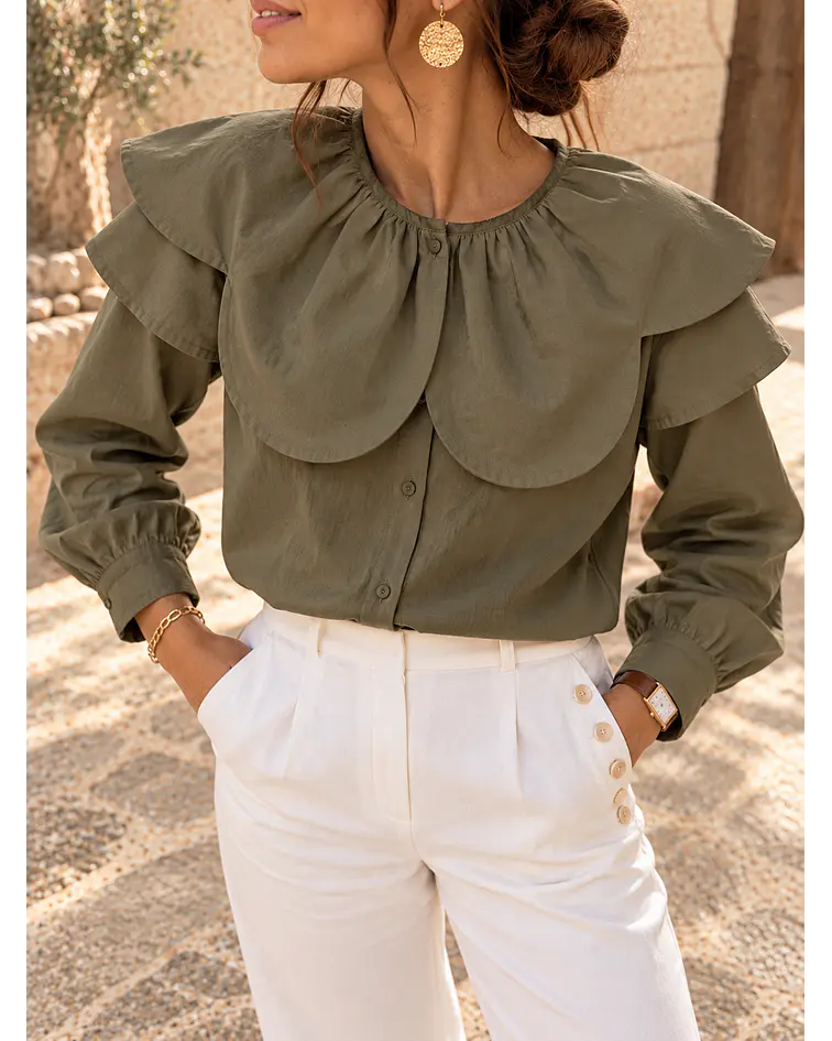 CAMISA VERDE GOLA FLOR 
