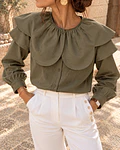 CAMISA VERDE GOLA FLOR 