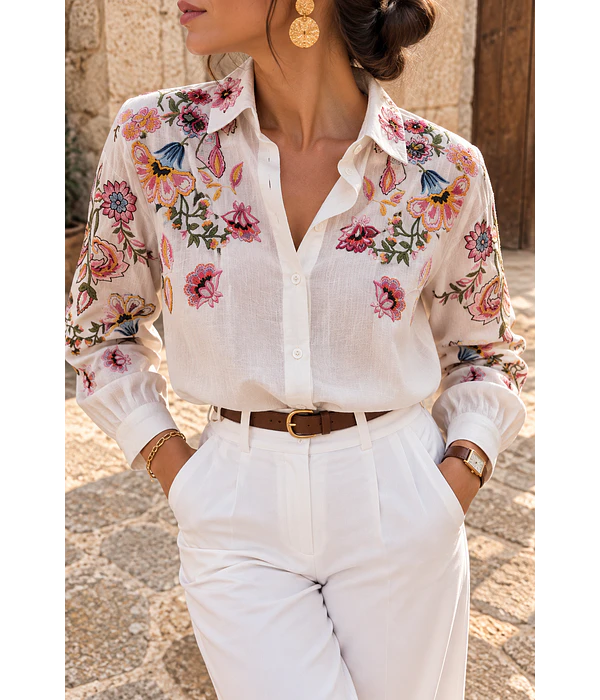 CAMISA FLORES BORDADA