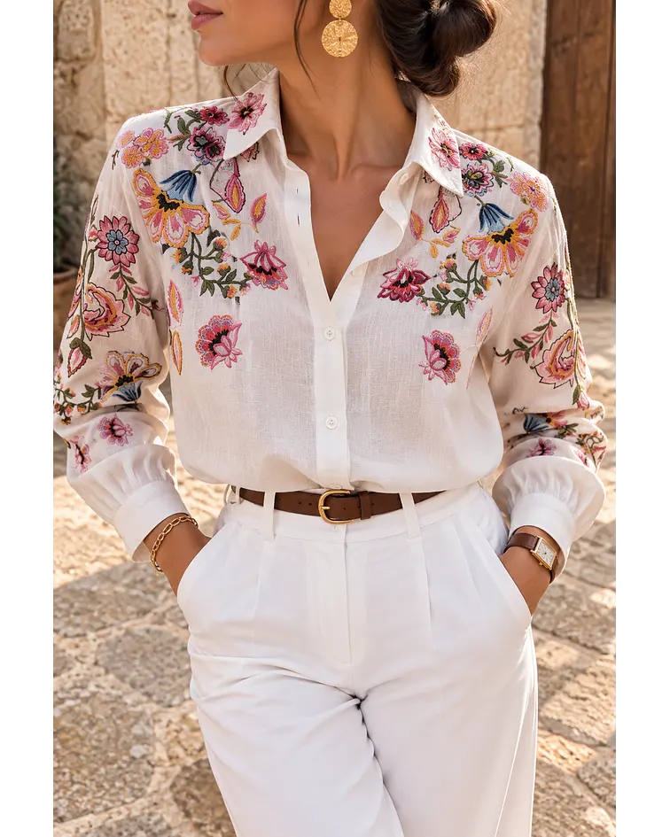 CAMISA FLORES BORDADA